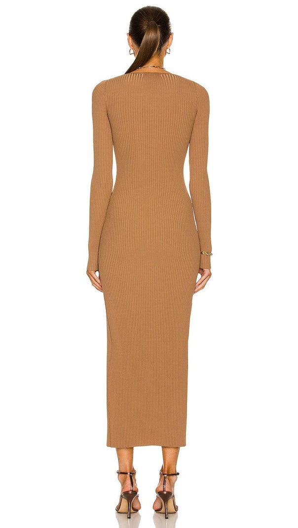 AIIZIE CUT OUT SLIPT MAXI DRESS IN BROWN - product image