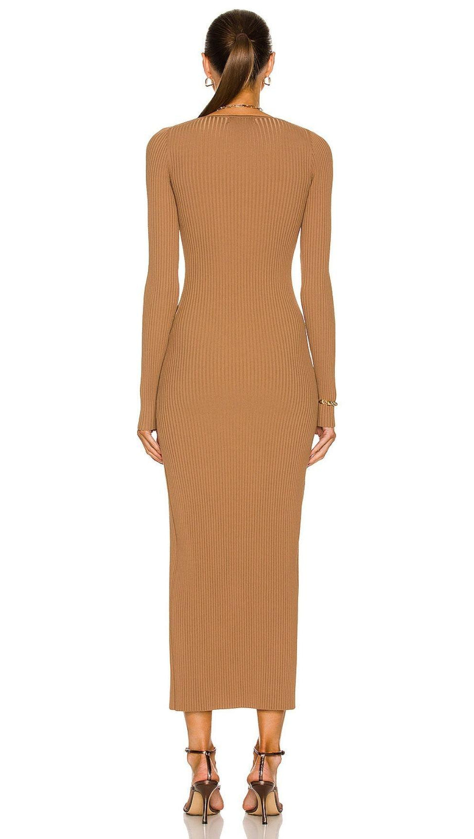CUT OUT SLIPT MAXI DRESS IN BROWN