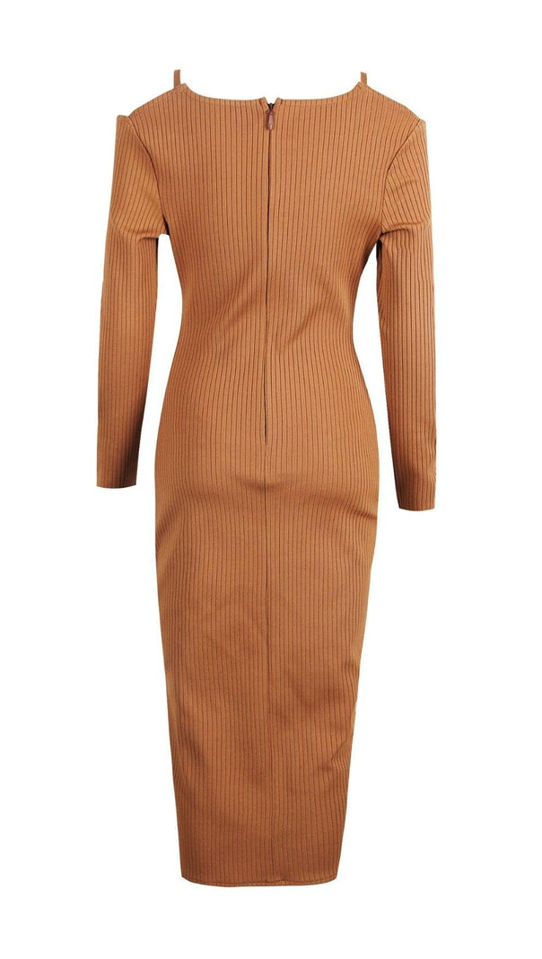 AIIZIE CUT OUT SLIPT MAXI DRESS IN BROWN - product image