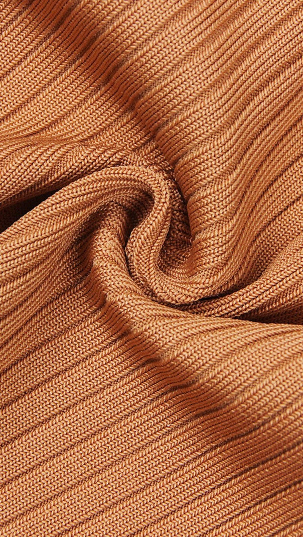Cut Out Slipt Maxi Dress in Brown