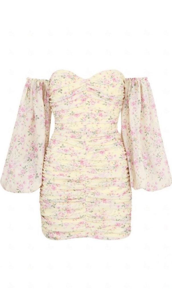AIIZIE LEMON FLORAL RUCHED CORSET DRESS - product image