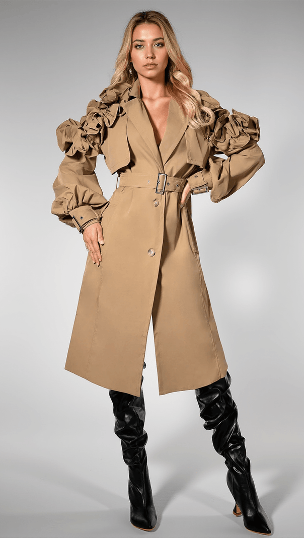 AIIZIE DAISIA RUFFLE BELTED RRENCH COAT - product image