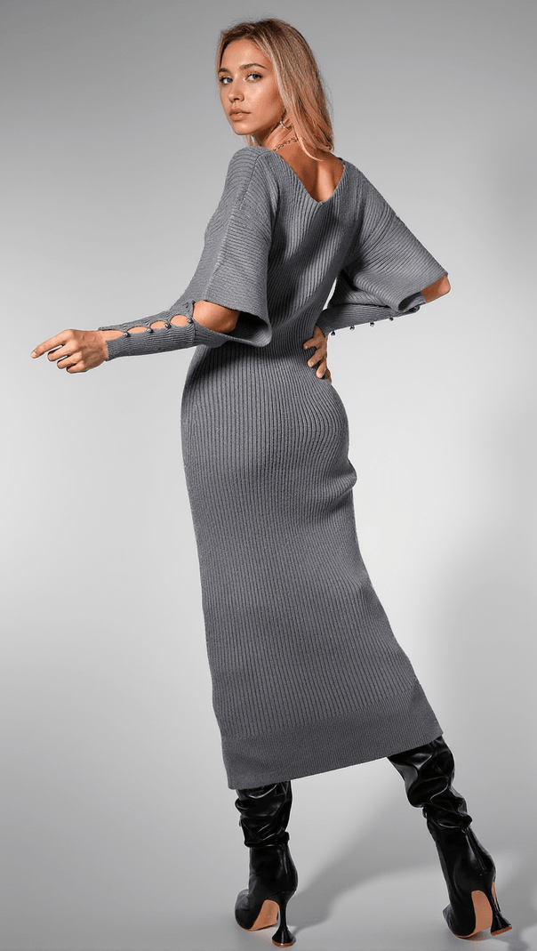 AIIZIE DAJAHNAE GREY KNIT SWEATER DRESS - product image