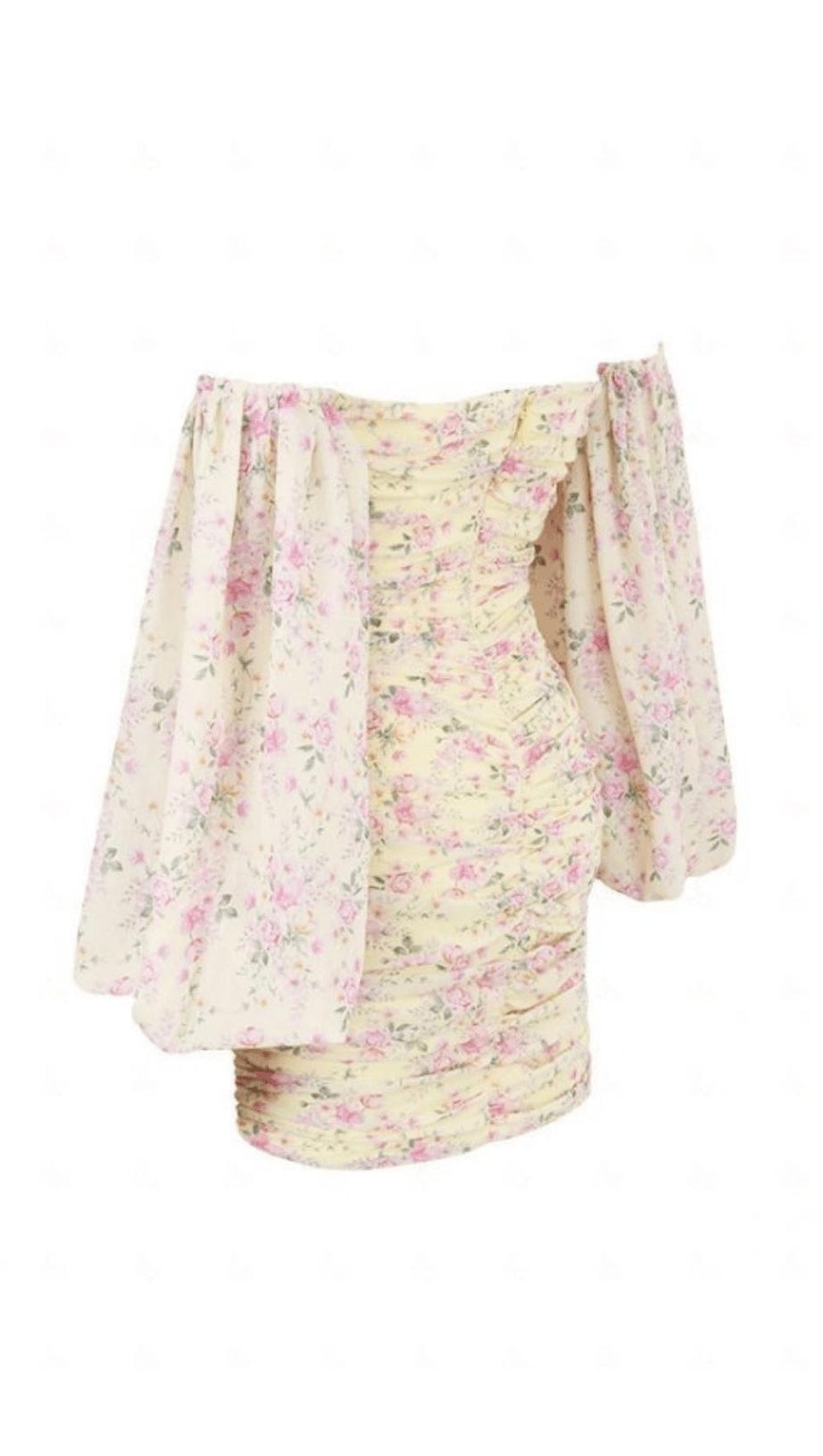 LEMON FLORAL RUCHED CORSET DRESS