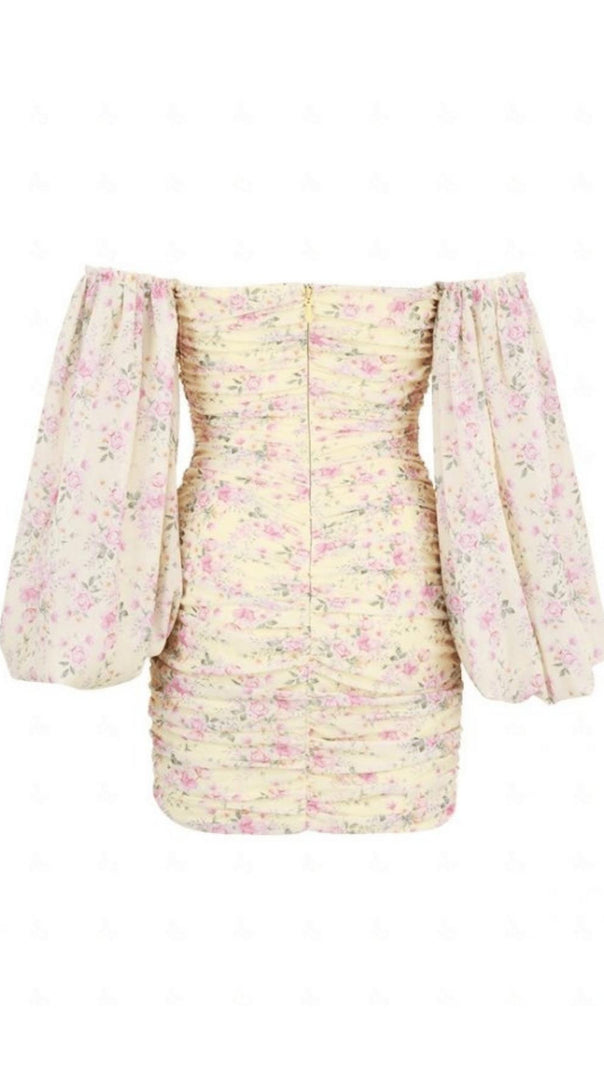 ABITO CORSETTO CON RUCHES E FIORI LIMONE 