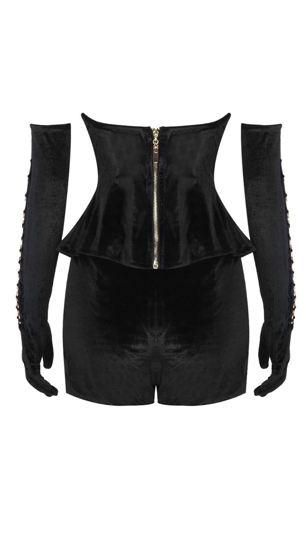 AIIZIE BLACK PLAIN CUTOUT HOOP ACCENT TUBE TOP & SHORTS - product image