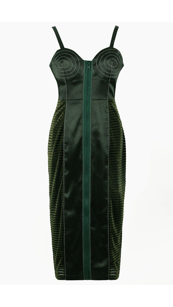 AIIZIE SATIN MIDI DRESS IN BLACKISH GREEN - product image