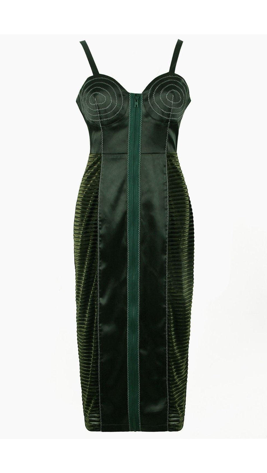 SATIN-MIDIKLEID IN SCHWARZGRÜN