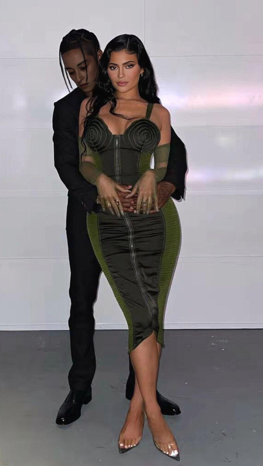 SATIN MIDI DRESS IN BLACKISH GREEN