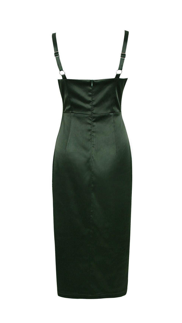 AIIZIE SATIN MIDI DRESS IN BLACKISH GREEN - product image