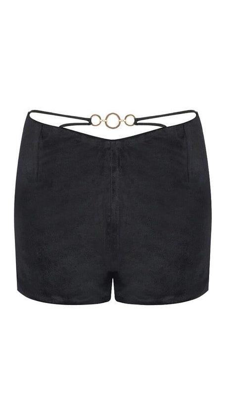 BLACK PLAIN CUTOUT HOOP ACCENT TUBE TOP & SHORTS