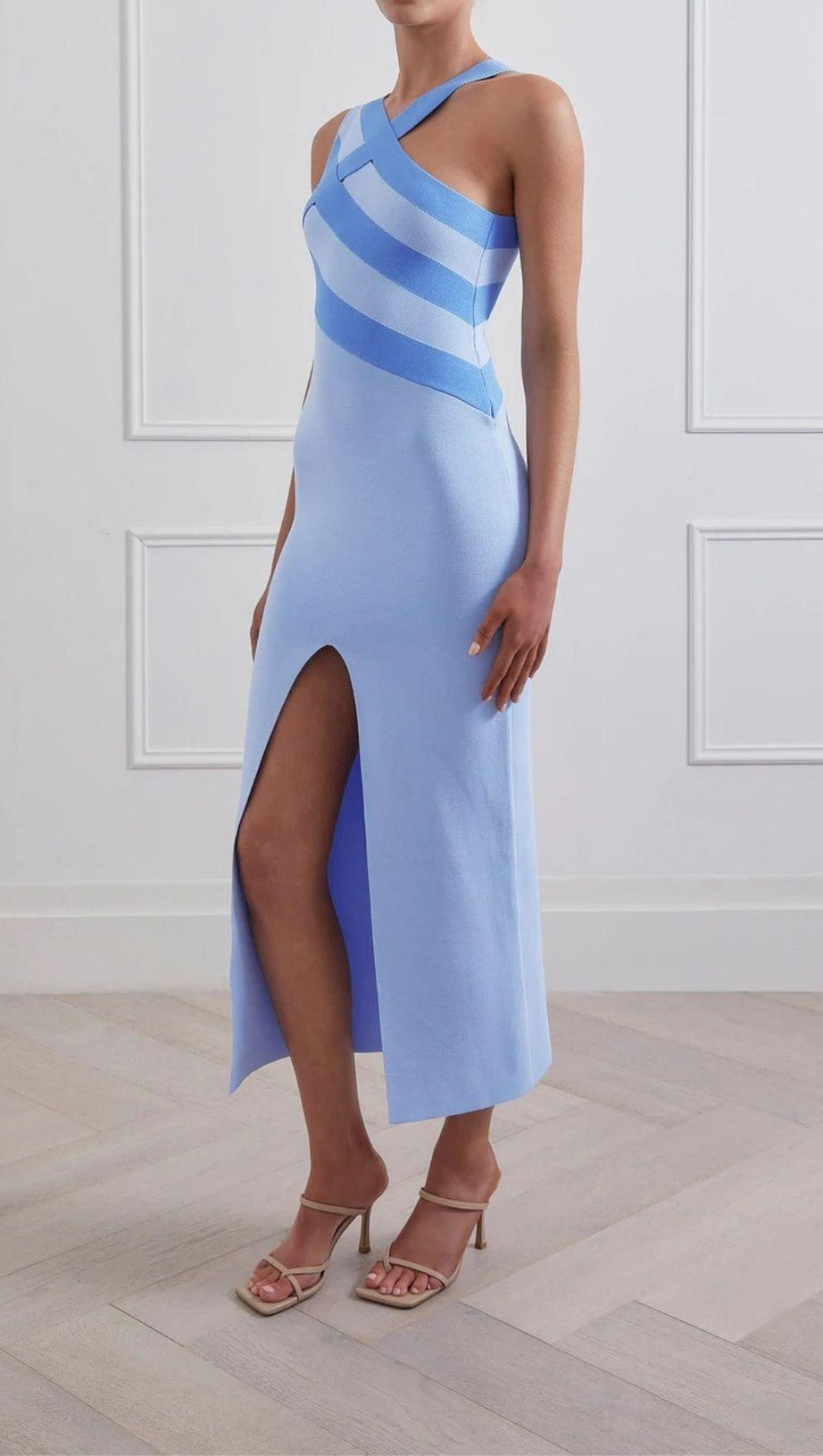 SLIT MINI DRESS IN BLUE