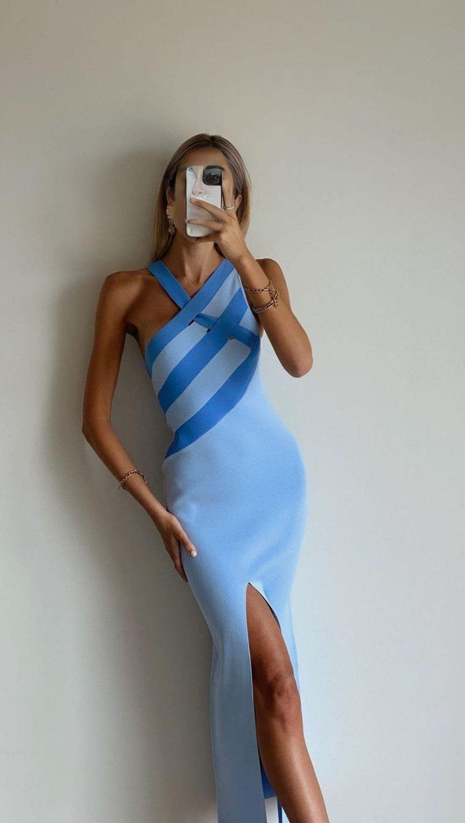 SLIT MINI DRESS IN BLUE