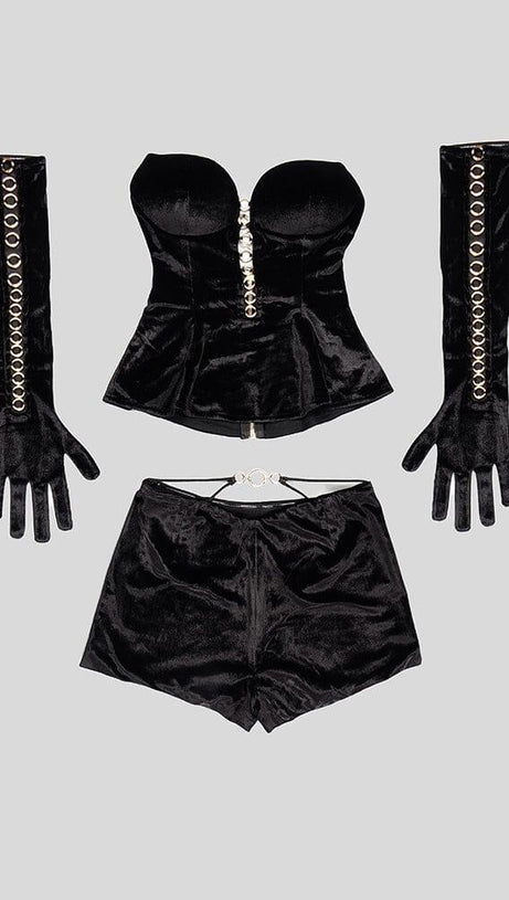 BLACK PLAIN CUTOUT HOOP ACCENT TUBE TOP & SHORTS