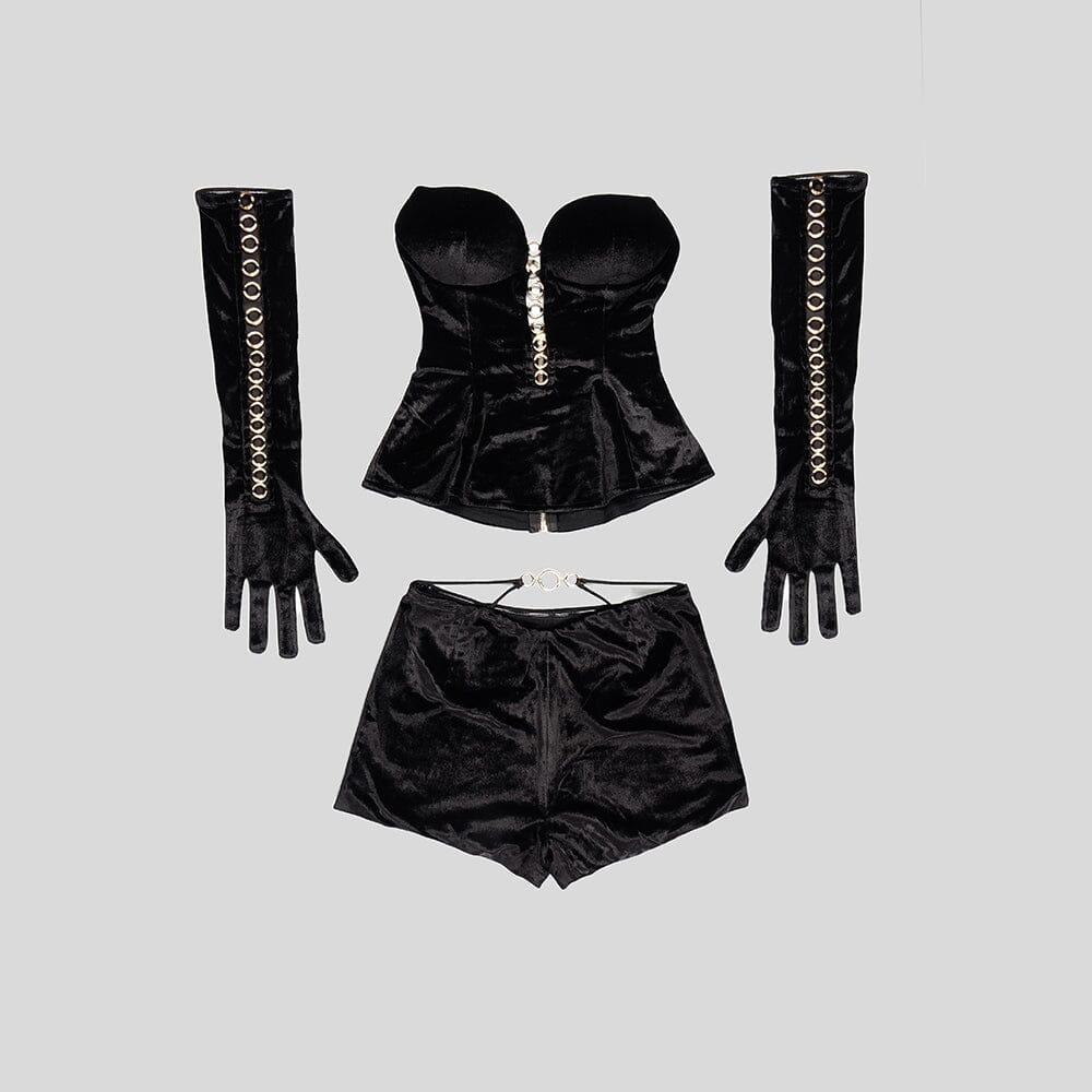 AIIZIE BLACK PLAIN CUTOUT HOOP ACCENT TUBE TOP & SHORTS - product image