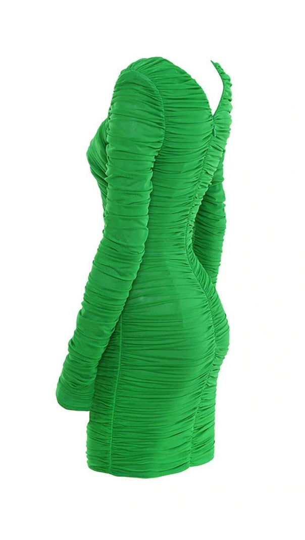 AIIZIE PLUNGE RUCHED MINI DRESS IN GREEN - product image