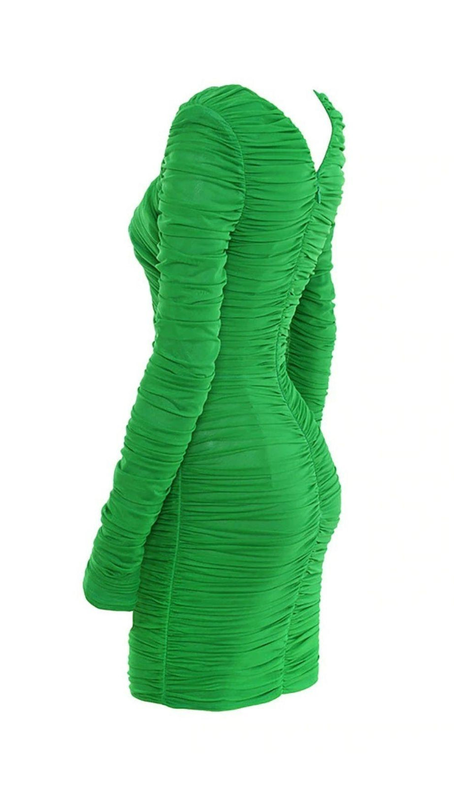PLUNGE RUCHED MINI DRESS IN GREEN
