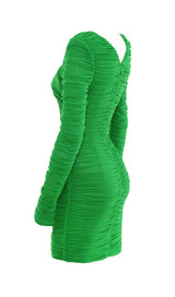 PLUNGE RUCHED MINI DRESS IN GREEN