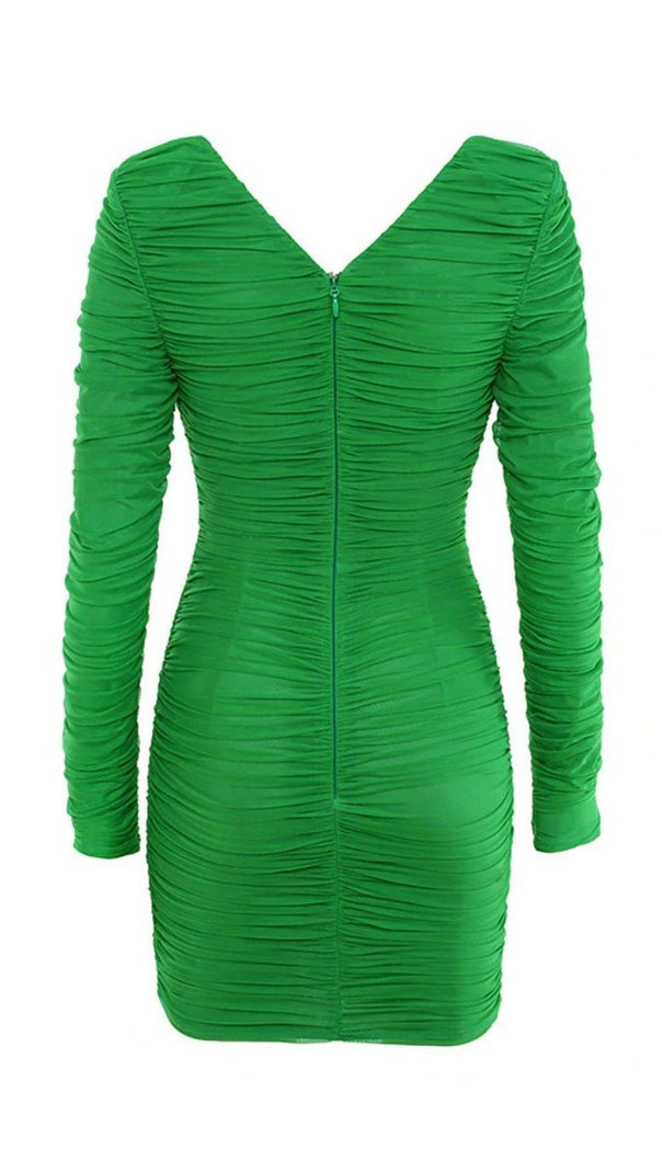 AIIZIE PLUNGE RUCHED MINI DRESS IN GREEN - product image