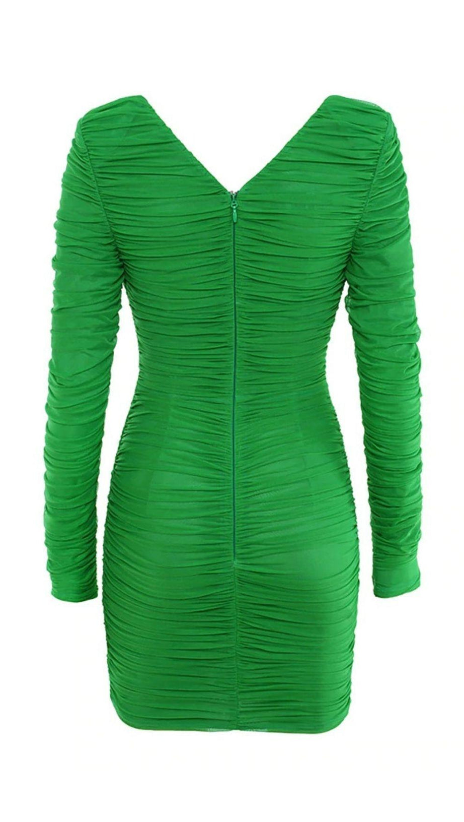 PLUNGE RUCHED MINI DRESS IN GREEN