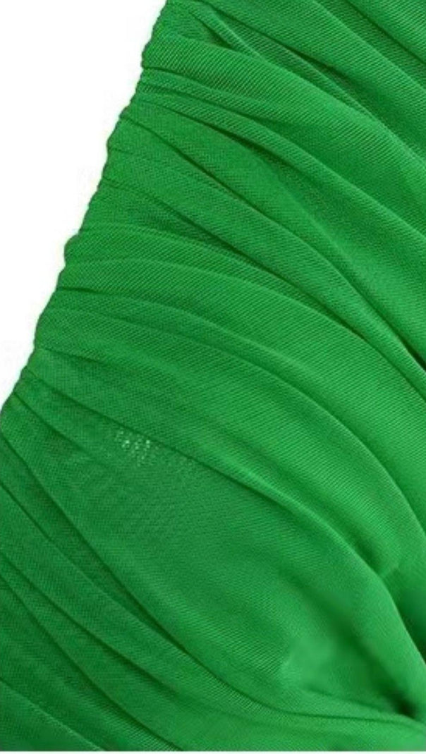AIIZIE PLUNGE RUCHED MINI DRESS IN GREEN - product image