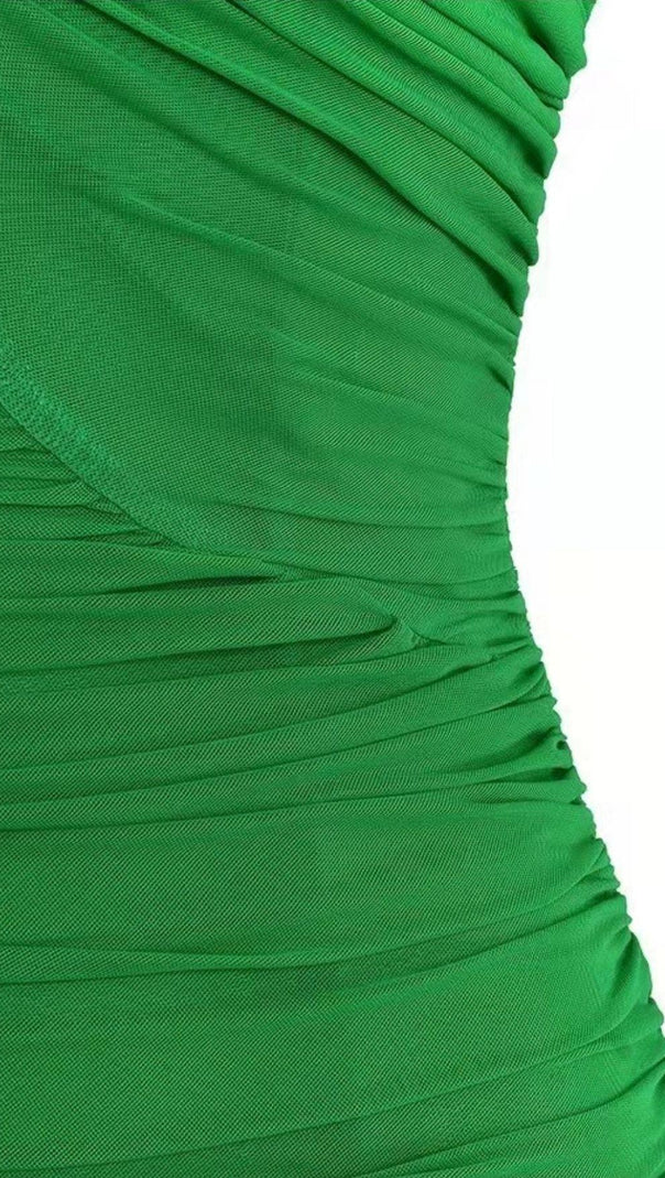 AIIZIE PLUNGE RUCHED MINI DRESS IN GREEN - product image