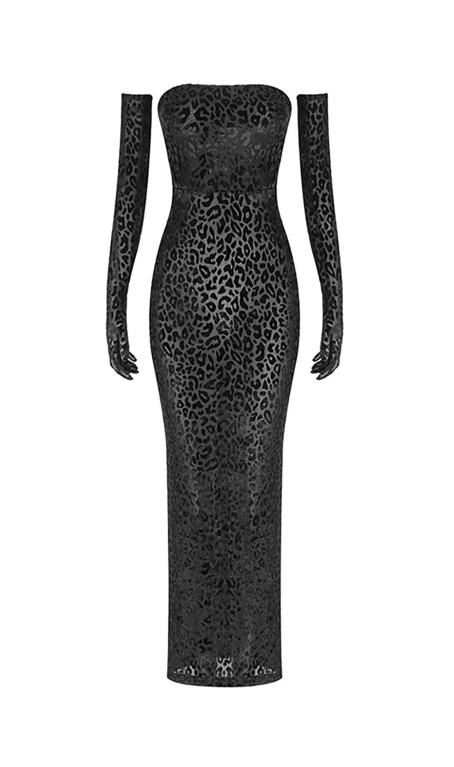 LEOPARD OFF-SHOULDER-ABENDHANDSCHUHE-MAXIKLEID
