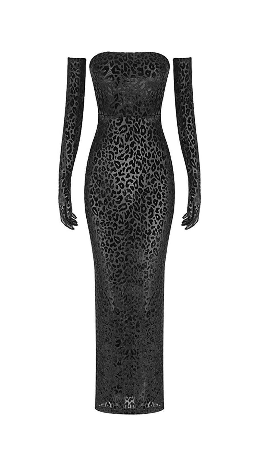 LEOPARD OFF-SHOULDER-ABENDHANDSCHUHE-MAXIKLEID