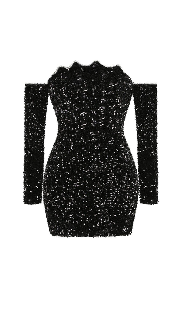 AIIZIE BLACK PATCHWORK SEQUINS SLIMMING MINI DRESS - product image