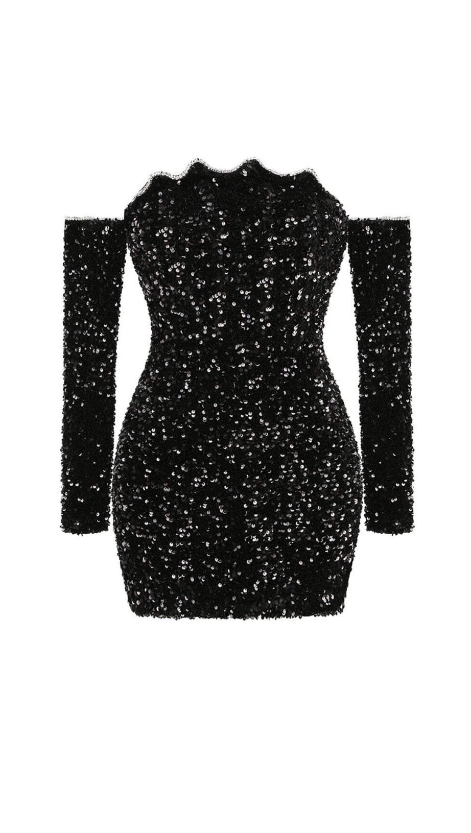 BLACK PATCHWORK SEQUINS SLIMMING MINI DRESS