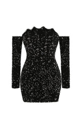 BLACK PATCHWORK SEQUINS SLIMMING MINI DRESS