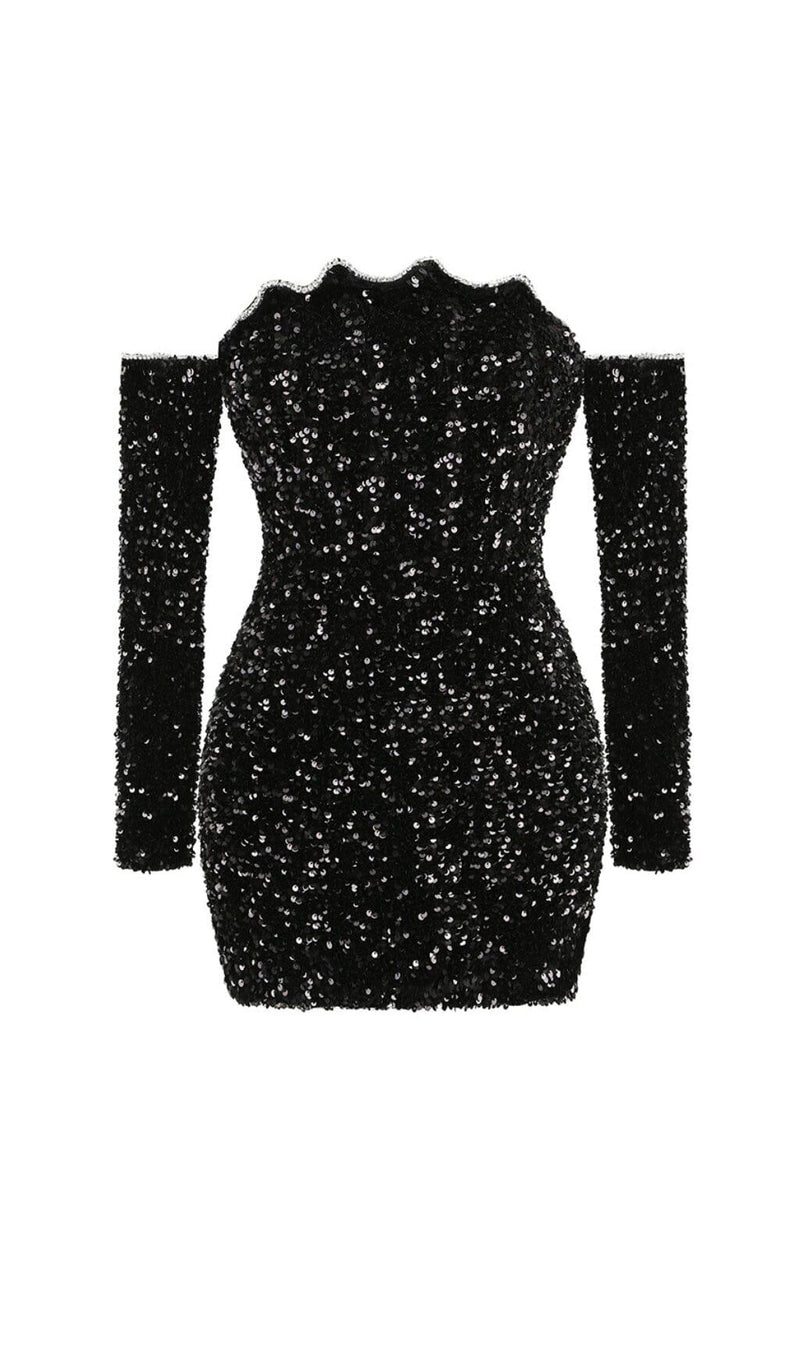 BLACK PATCHWORK SEQUINS SLIMMING MINI DRESS