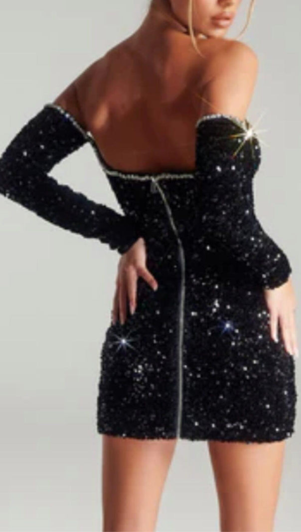 AIIZIE BLACK PATCHWORK SEQUINS SLIMMING MINI DRESS - product image