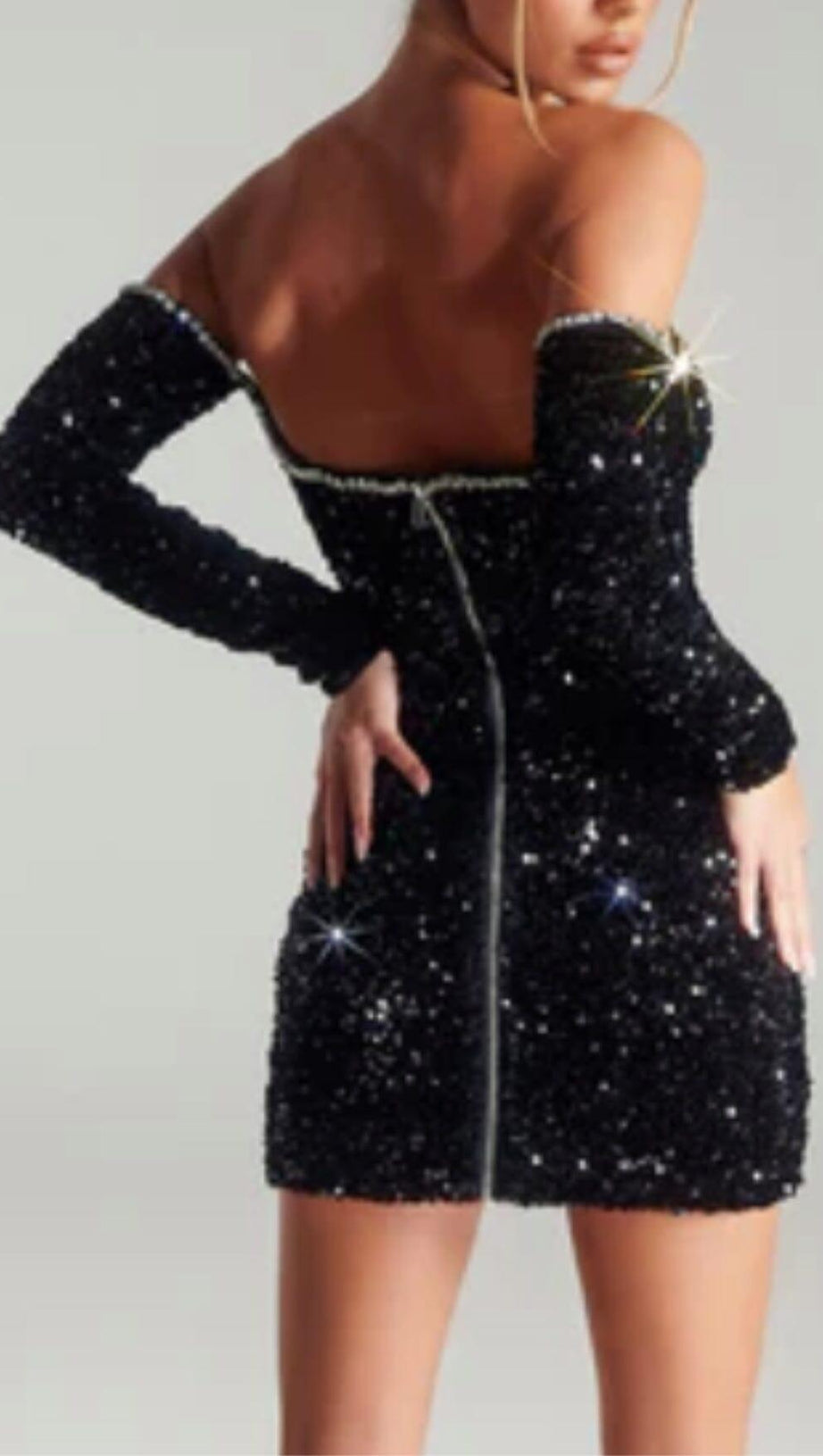 BLACK PATCHWORK SEQUINS SLIMMING MINI DRESS