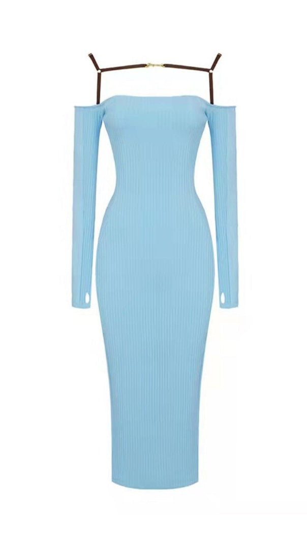 AIIZIE STRAPPY HOLLOW STRAPLESS BANDAGE MINI DRESS IN SKY BLUE - product image