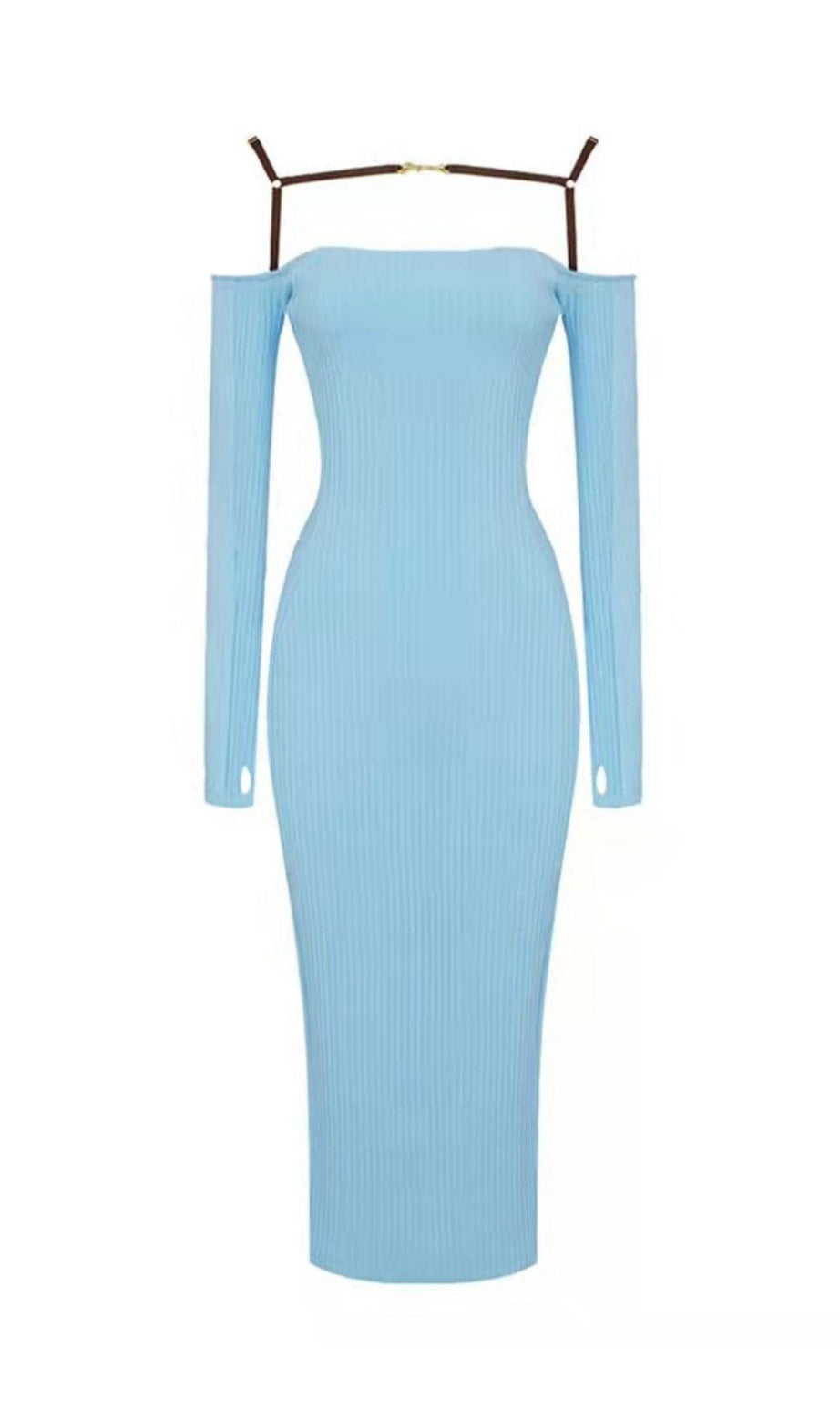Trägerloses Bandage-Minikleid mit Hohlsaum in Himmelblau