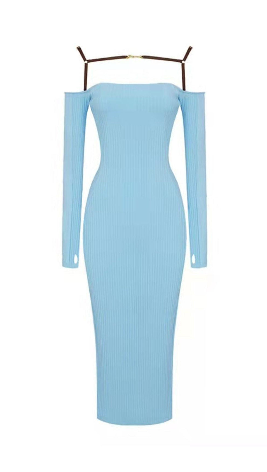 Trägerloses Bandage-Minikleid mit Hohlsaum in Himmelblau