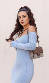 STRAPPY HOLLOW STRAPLESS BANDAGE MINI DRESS IN SKY BLUE