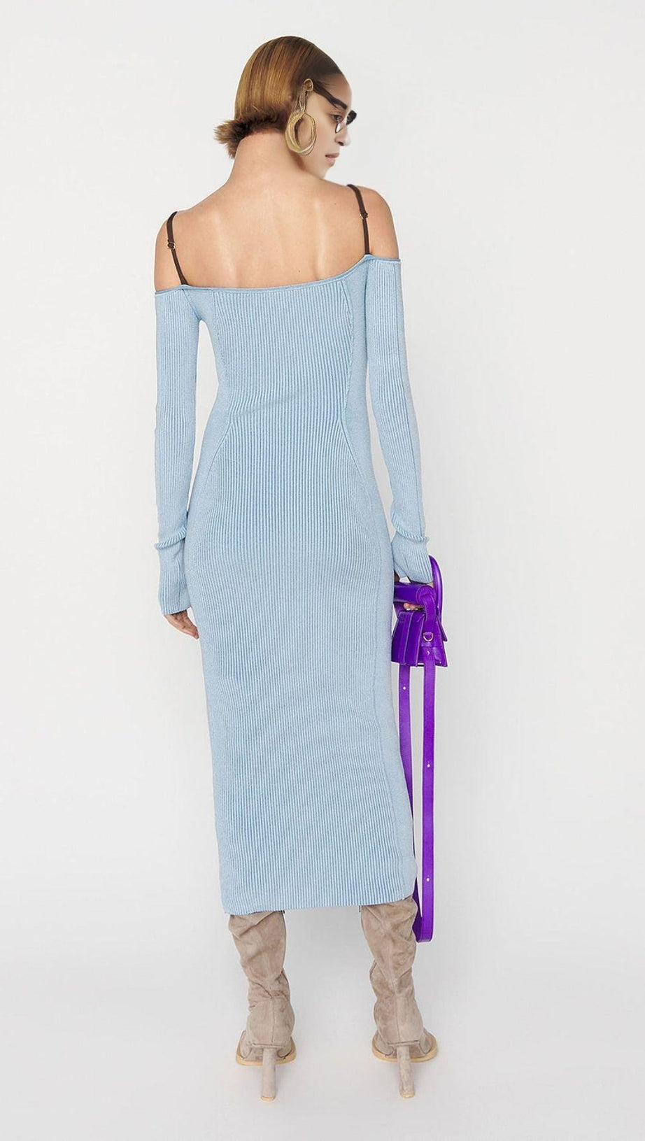 STRAPPY HOLLOW STRAPLESS BANDAGE MINI DRESS IN SKY BLUE