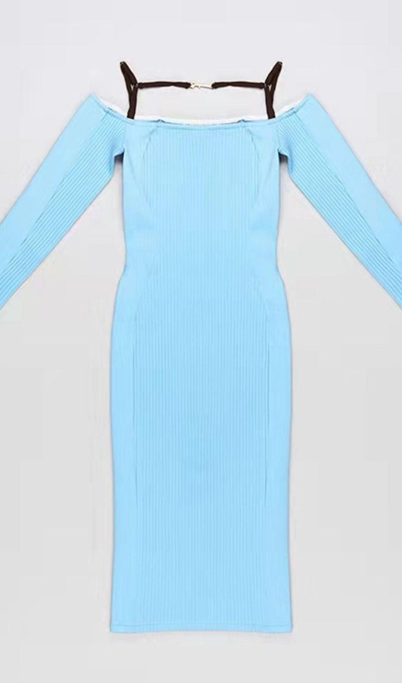 STRAPPY HOLLOW STRAPLESS BANDAGE MINI DRESS IN SKY BLUE