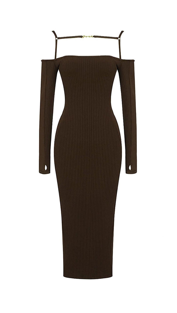 AIIZIE STRAPPY HOLLOW STRAPLESS BANDAGE MINI DRESS IN BROWN - product image