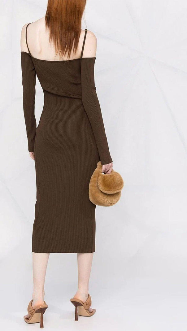 AIIZIE STRAPPY HOLLOW STRAPLESS BANDAGE MINI DRESS IN BROWN - product image