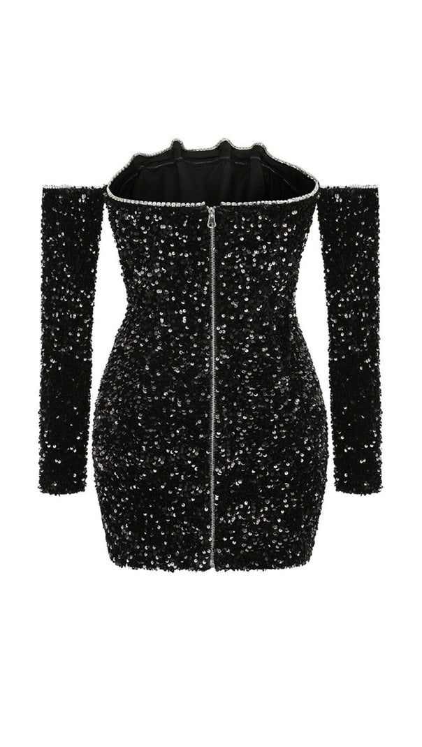 AIIZIE BLACK PATCHWORK SEQUINS SLIMMING MINI DRESS - product image