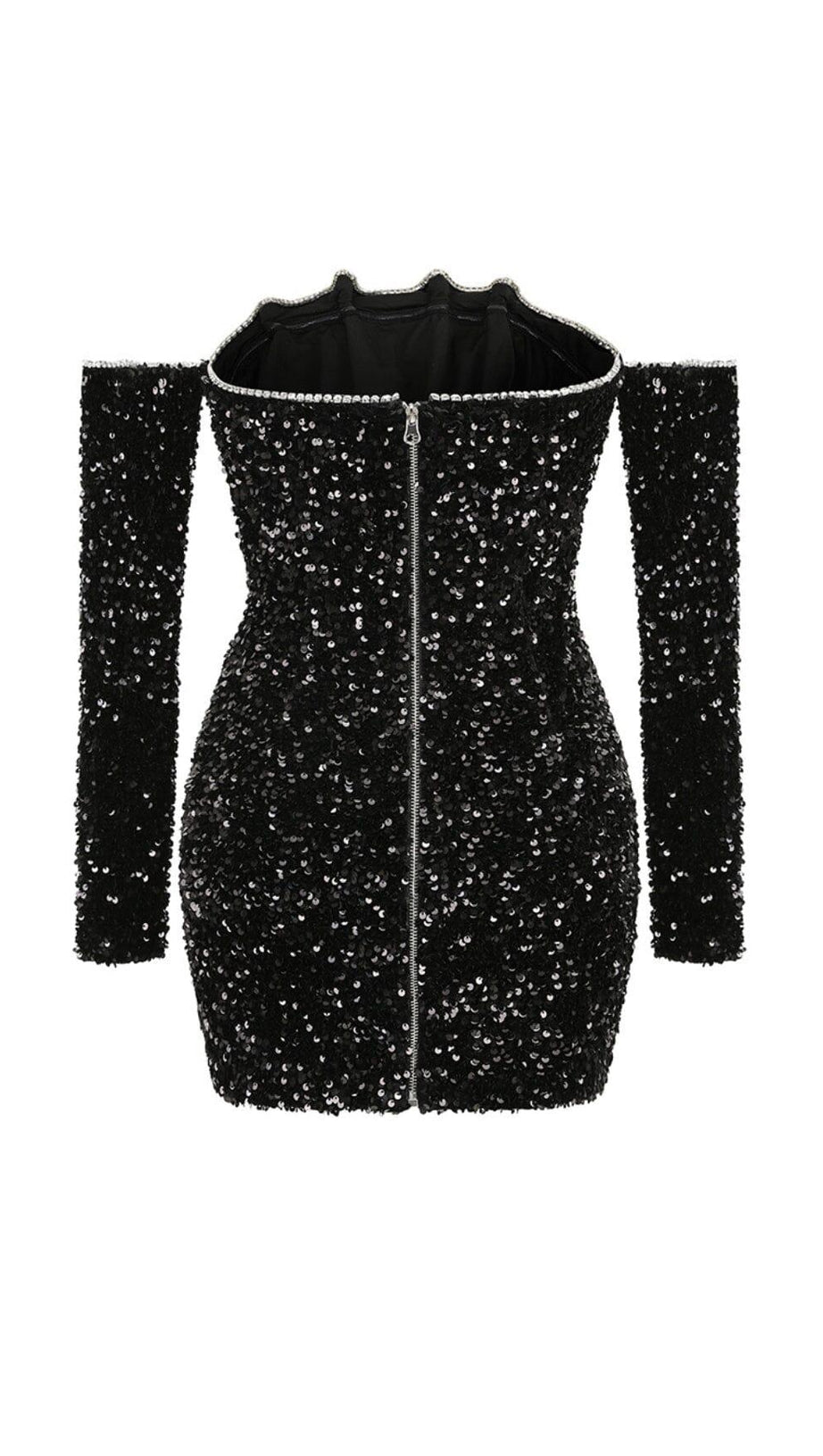 BLACK PATCHWORK SEQUINS SLIMMING MINI DRESS
