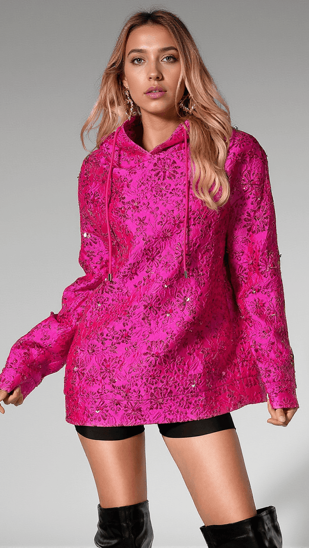 AIIZIE OVIDIA FLORAL PINK LONG PULLOVER HOODIE - product image