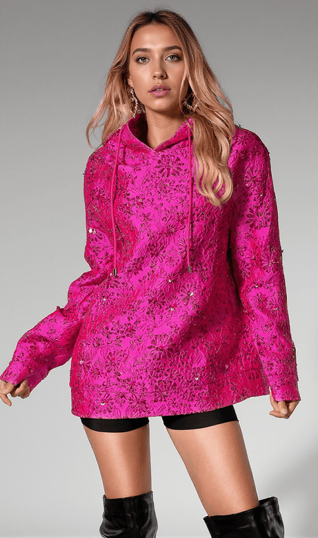 Ovidia Floral Pink Long Pullover Hoodie