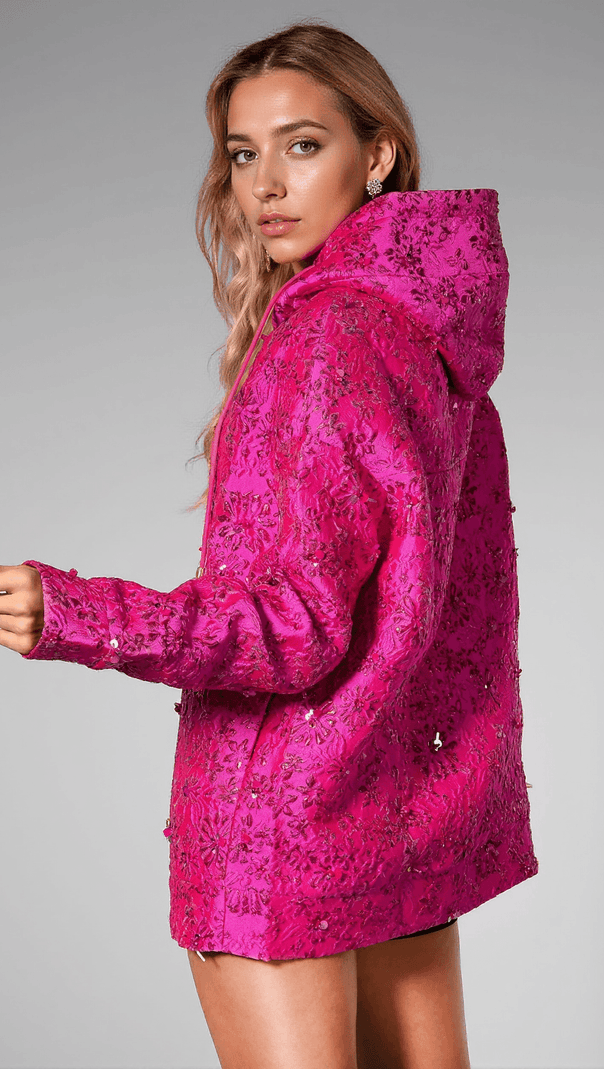 AIIZIE OVIDIA FLORAL PINK LONG PULLOVER HOODIE - product image