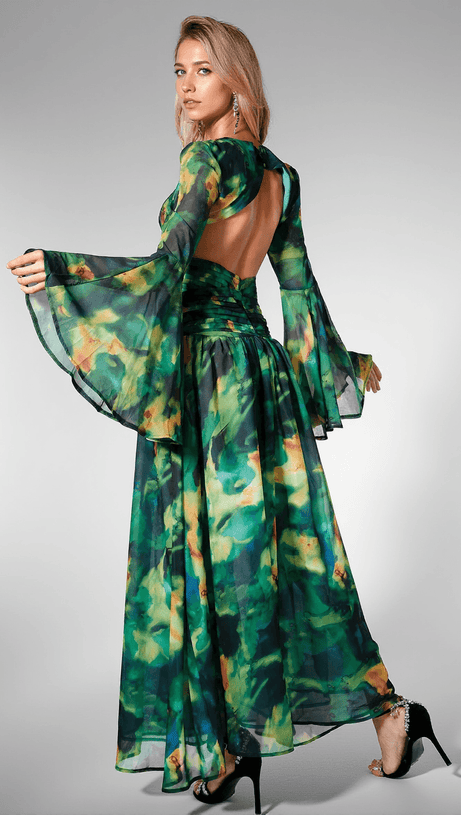 ABITO FLOREALE CON PIEGHE A DIAMANTI OISIN