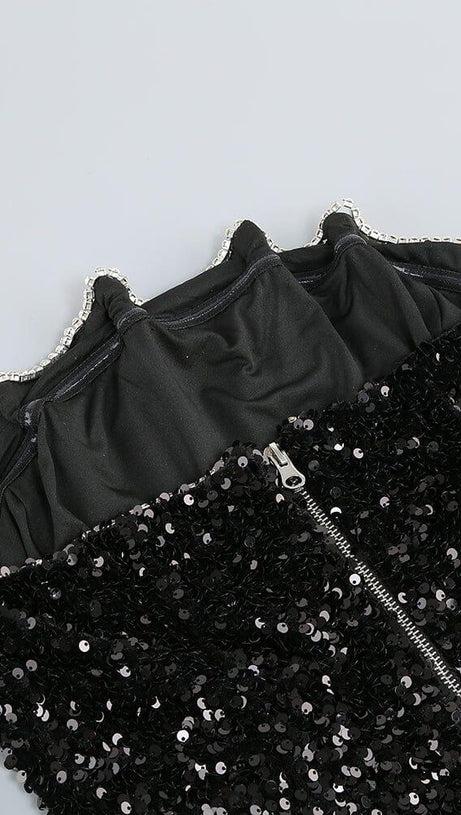 BLACK PATCHWORK SEQUINS SLIMMING MINI DRESS