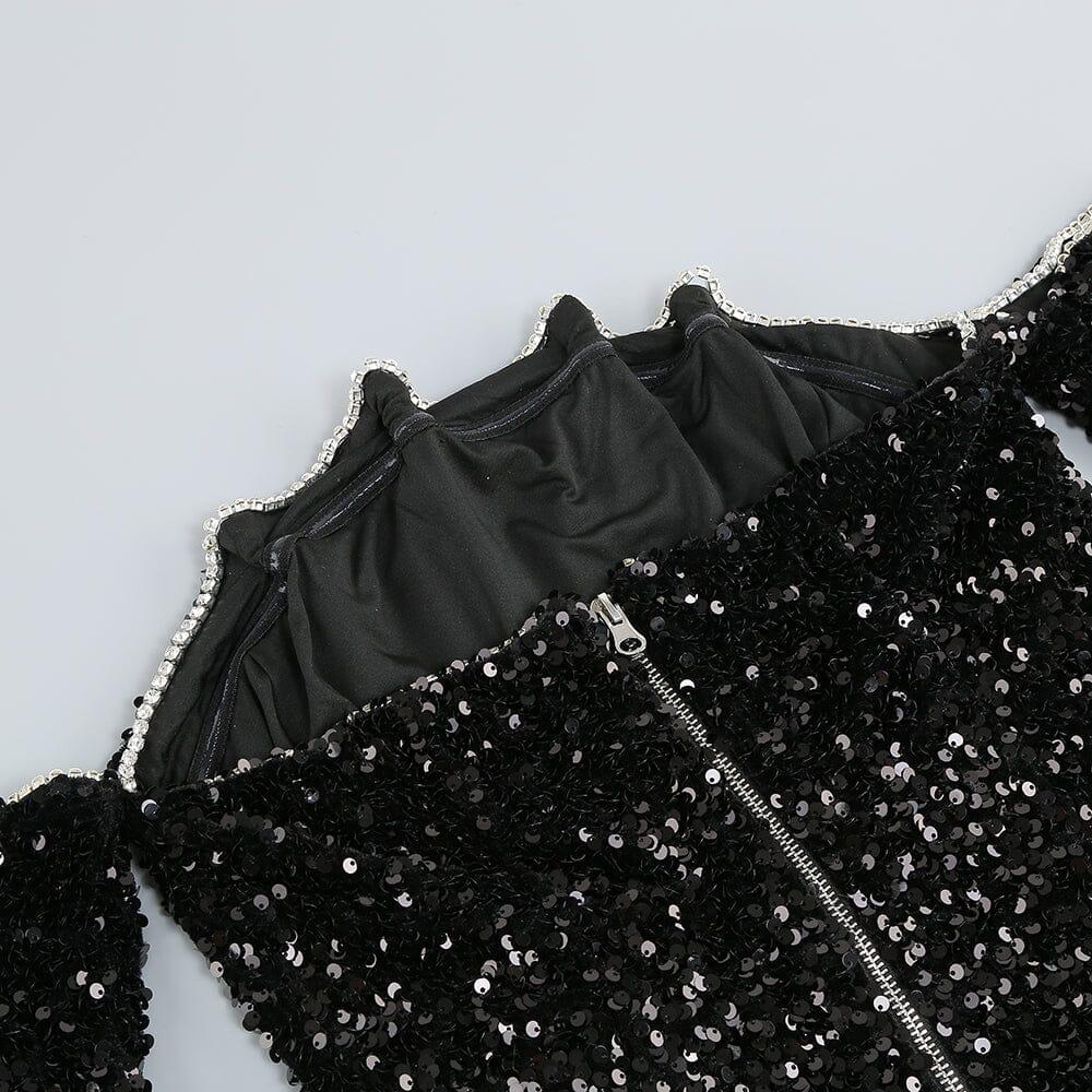 AIIZIE BLACK PATCHWORK SEQUINS SLIMMING MINI DRESS - product image